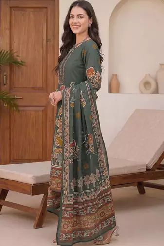 Women Ethnic Motifs Printed Cotton Kurta with Trousers & With Dupatta