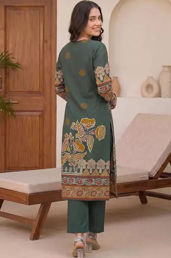 Women Ethnic Motifs Printed Cotton Kurta with Trousers & With Dupatta