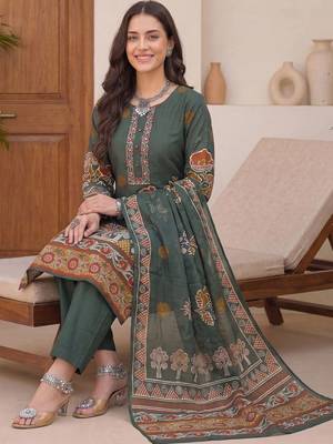 Women Ethnic Motifs Printed Cotton Kurta with Trousers & With Dupatta 5