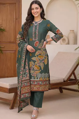Women Ethnic Motifs Printed Cotton Kurta with Trousers & With Dupatta