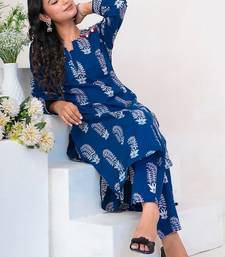Women Ethnic Motifs Printed Beads and Stones Cotton Kurta with Trousers