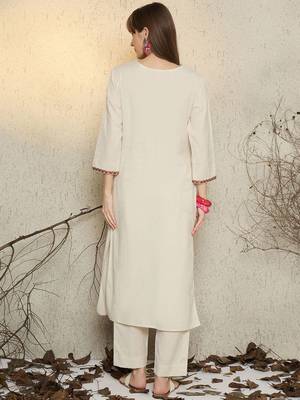Ethnic Motifs Embroidered V-Neck Straight Thread Work Kurta With Trouser 4