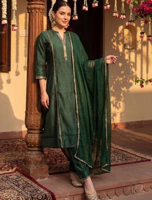 Women Panelled Liva Kurta with Trousers & With Dupatta 1