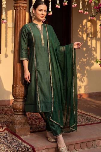 Women Panelled Liva Kurta with Trousers & With Dupatta