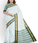 White checked cotton saree with green border