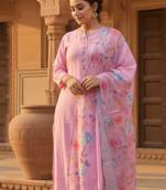 Floral Printed Mandarin Collar Kurta With Trousers & Dupatta