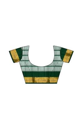 White checked cotton saree with green border 5