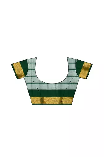 White checked cotton saree with green border