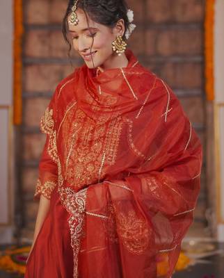 Ethnic Motifs Embroidered Liva Straight Kurta With Trousers & Dupatta 2