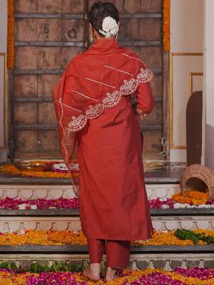Ethnic Motifs Embroidered Liva Straight Kurta With Trousers & Dupatta 5