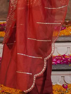 Ethnic Motifs Embroidered Liva Straight Kurta With Trousers & Dupatta 7