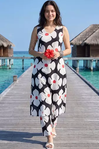 Women Floral Printed Cotton Kurti with Trousers
