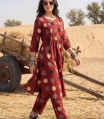 Women Ethnic Motifs Printed Pleated Cotton Kurta with Trousers