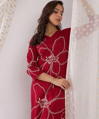 Floral Embroidered Beads And Stones Straight Kurta With Palazzos 2