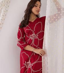 Floral Embroidered Beads And Stones Straight Kurta With Palazzos