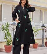 Women Animal Embroidered Thread Work Cotton Kurta with Palazzos