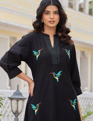 Women Animal Embroidered Thread Work Cotton Kurta with Palazzos 4