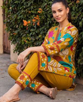 Women Ethnic Motifs Printed Cotton Kurta with Trousers 2