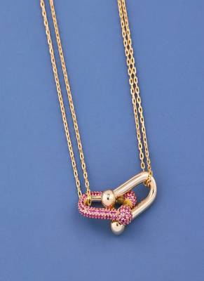 Pink Pave Link Pendant Necklace 1