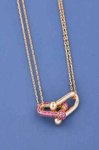 Pink Pave Link Pendant Necklace