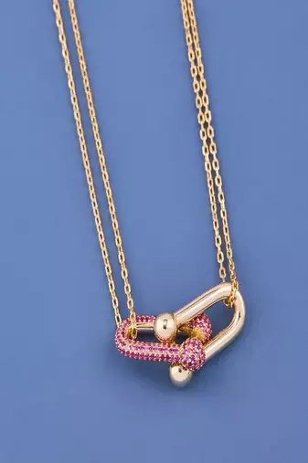 Pink Pave Link Pendant Necklace