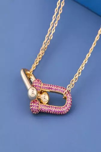Pink Pave Link Pendant Necklace