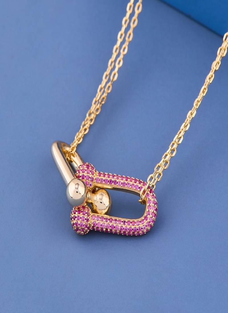 Pink Pave Link Pendant Necklace