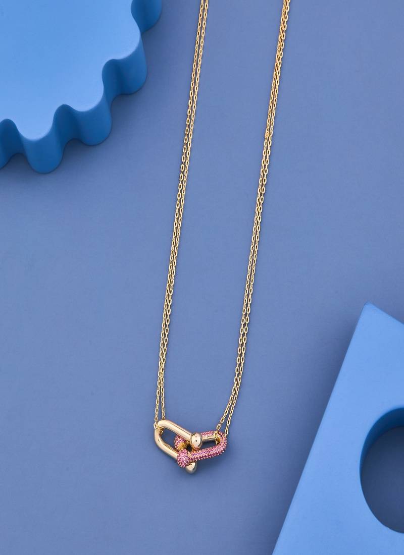 Pink Pave Link Pendant Necklace