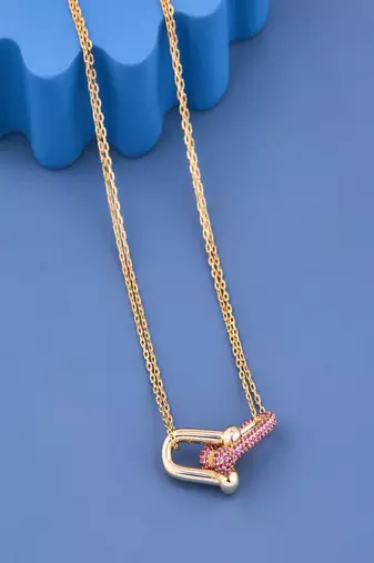 Pink Pave Link Pendant Necklace