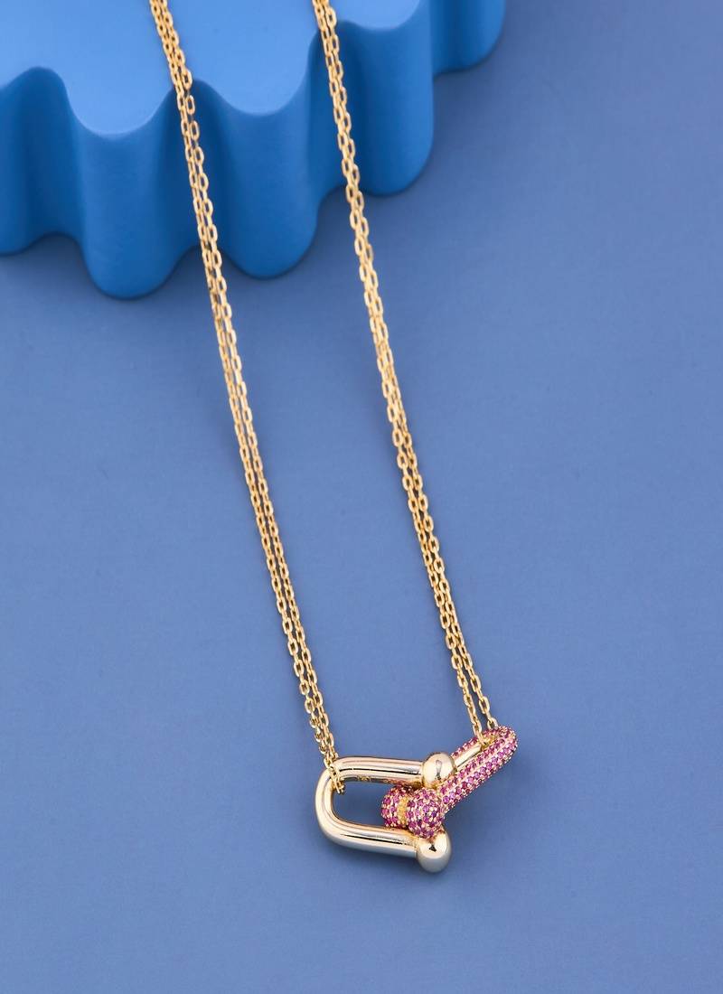 Pink Pave Link Pendant Necklace