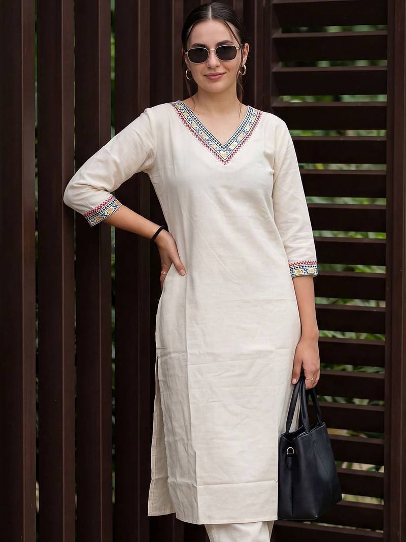 Women Ethnic Motifs Embroidered Mirror Work Kurta with Trousers