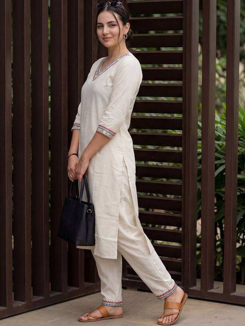 Women Ethnic Motifs Embroidered Mirror Work Kurta with Trousers
