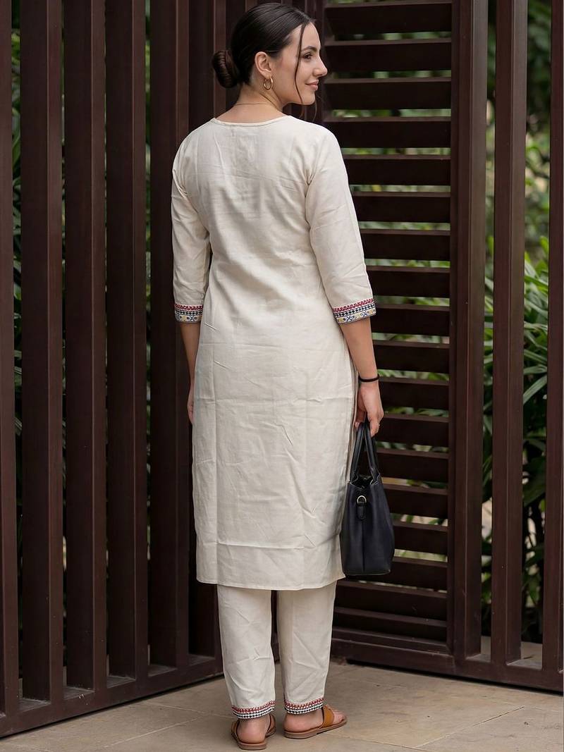 Women Ethnic Motifs Embroidered Mirror Work Kurta with Trousers
