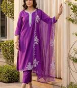 Women Ethnic Motifs Embroidered Thread Work Liva Kurta with Trousers & With Dupatta