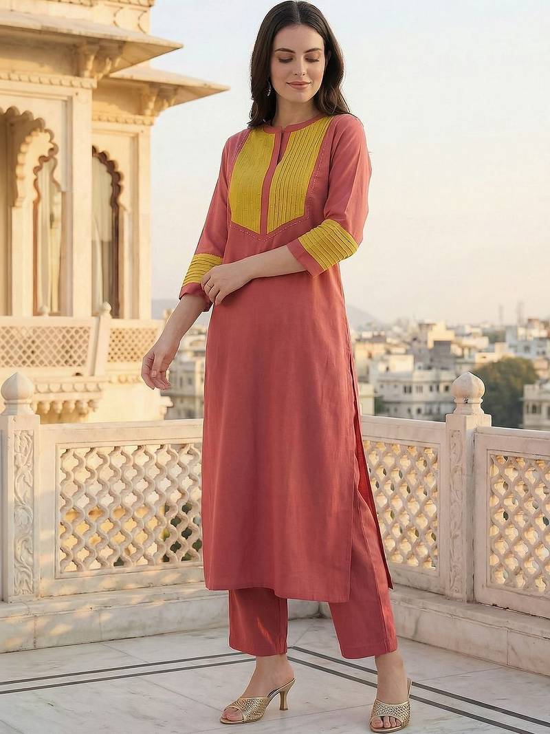Women Colourblocked Kurta with Trousers