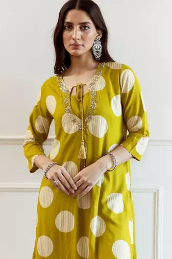 Women Geometric Printed A-Line Kurta with Palazzos