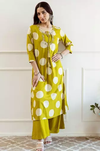 Women Geometric Printed A-Line Kurta with Palazzos