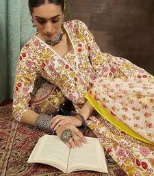 Women Floral Printed Pleated Cotton Kurta with Trousers & With Dupatta