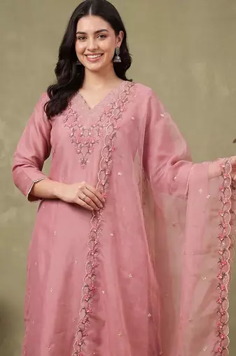 Women Ethnic Motifs Embroidered Thread Work Kurta with Trousers & With Dupatta