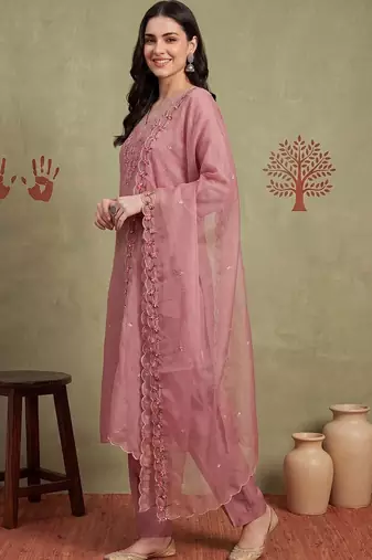 Women Ethnic Motifs Embroidered Thread Work Kurta with Trousers & With Dupatta