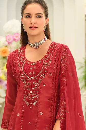 Women Ethnic Motifs Embroidered Thread Work Kurta with Trousers & With Dupatta