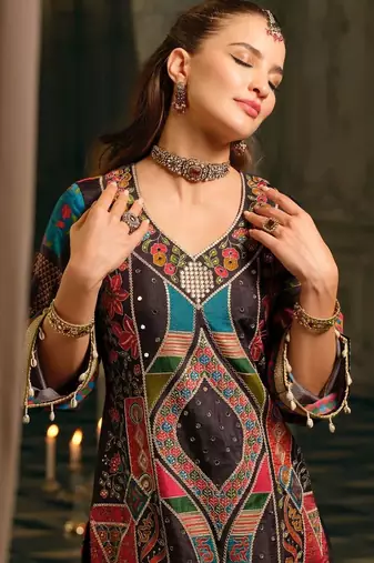 Women Ethnic Motifs Printed Mirror Work Kurta with Palazzos & With Dupatta
