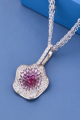 Pink Floral Crystal Pendant Necklace