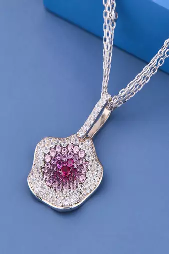 Pink Floral Crystal Pendant Necklace