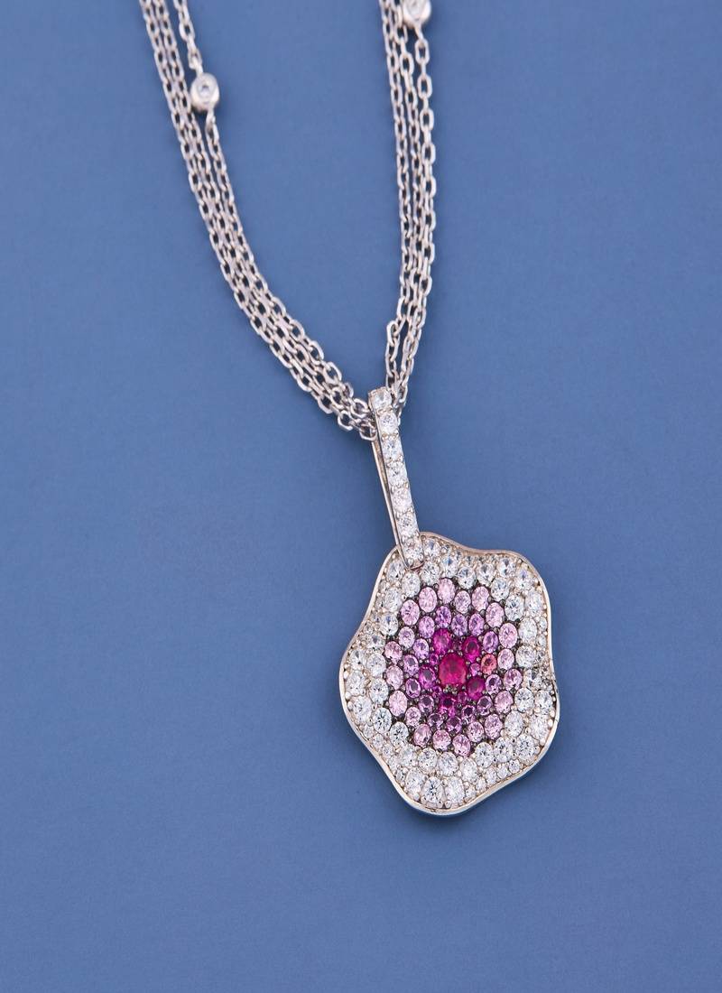 Pink Floral Crystal Pendant Necklace