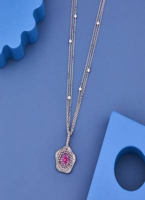 Pink Floral Crystal Pendant Necklace 3