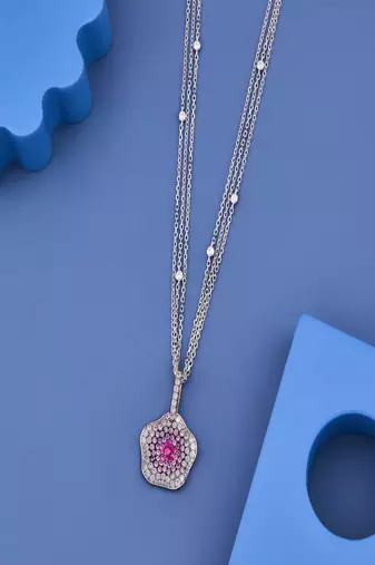 Pink Floral Crystal Pendant Necklace