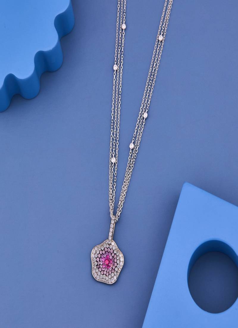 Pink Floral Crystal Pendant Necklace