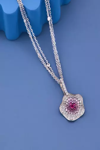 Pink Floral Crystal Pendant Necklace