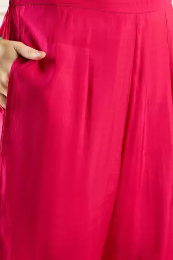 Self Design Mandarin Collar Bell Sleeves Straight Kurta With Trousers